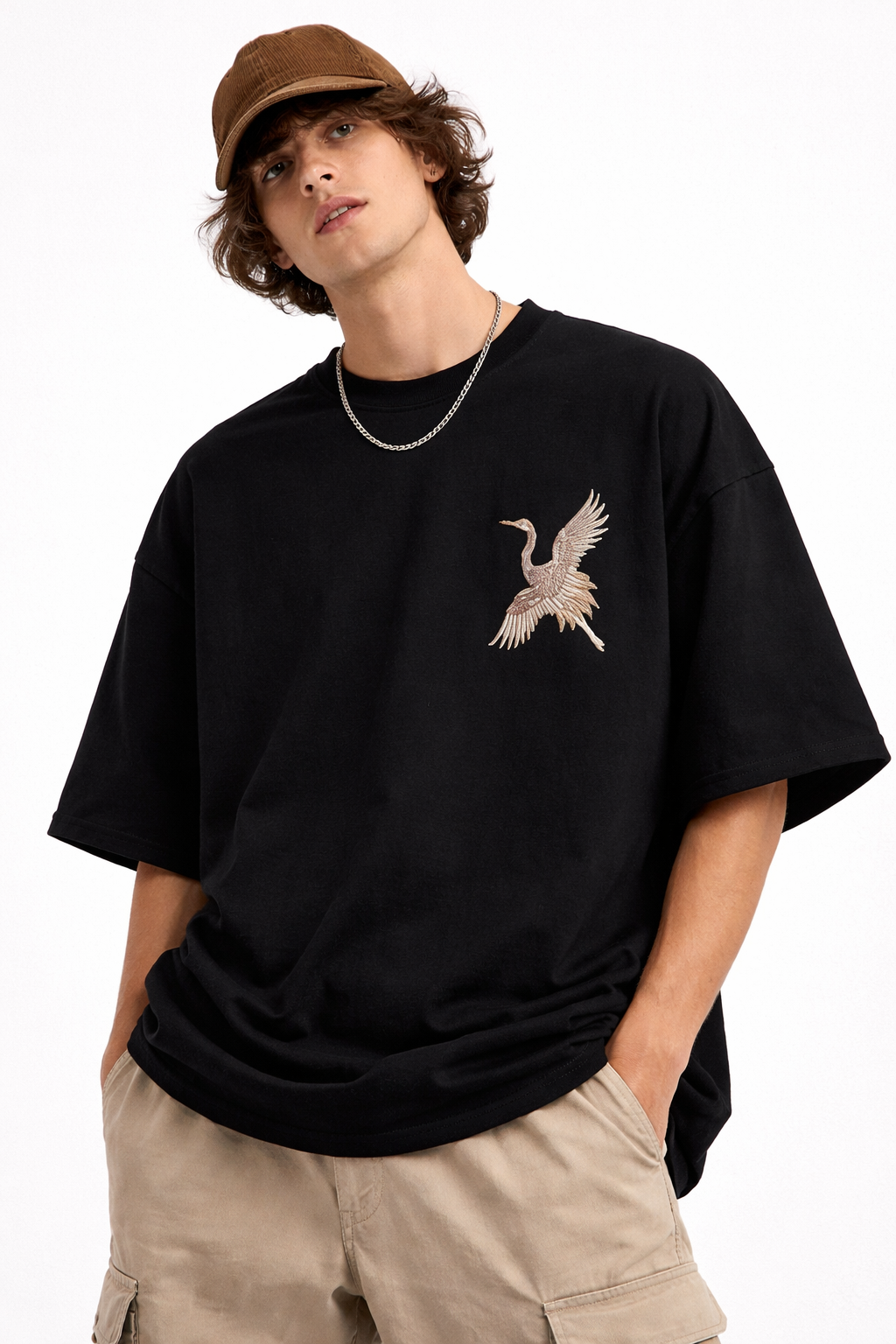 EMBROSTICH — Crane Bird Embroidery Heavyweight T-Shirt