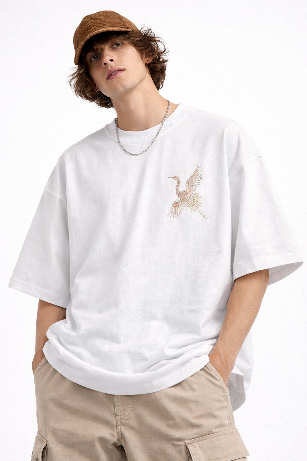 EMBROSTICH — Crane Bird Embroidery Heavyweight T-Shirt