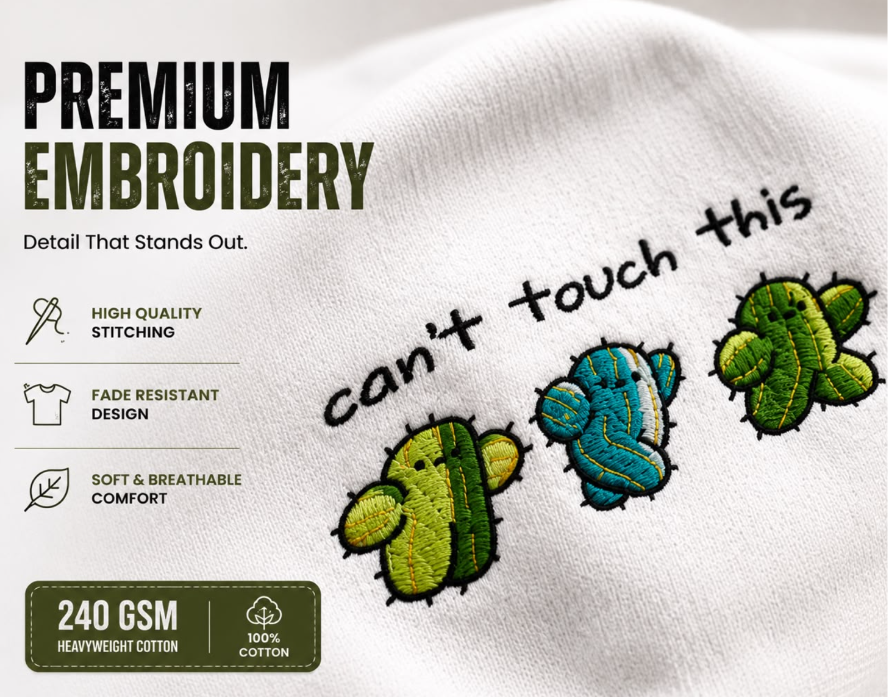 EMBROSTICH — Can't Touch This Embroidery T-Shirt
